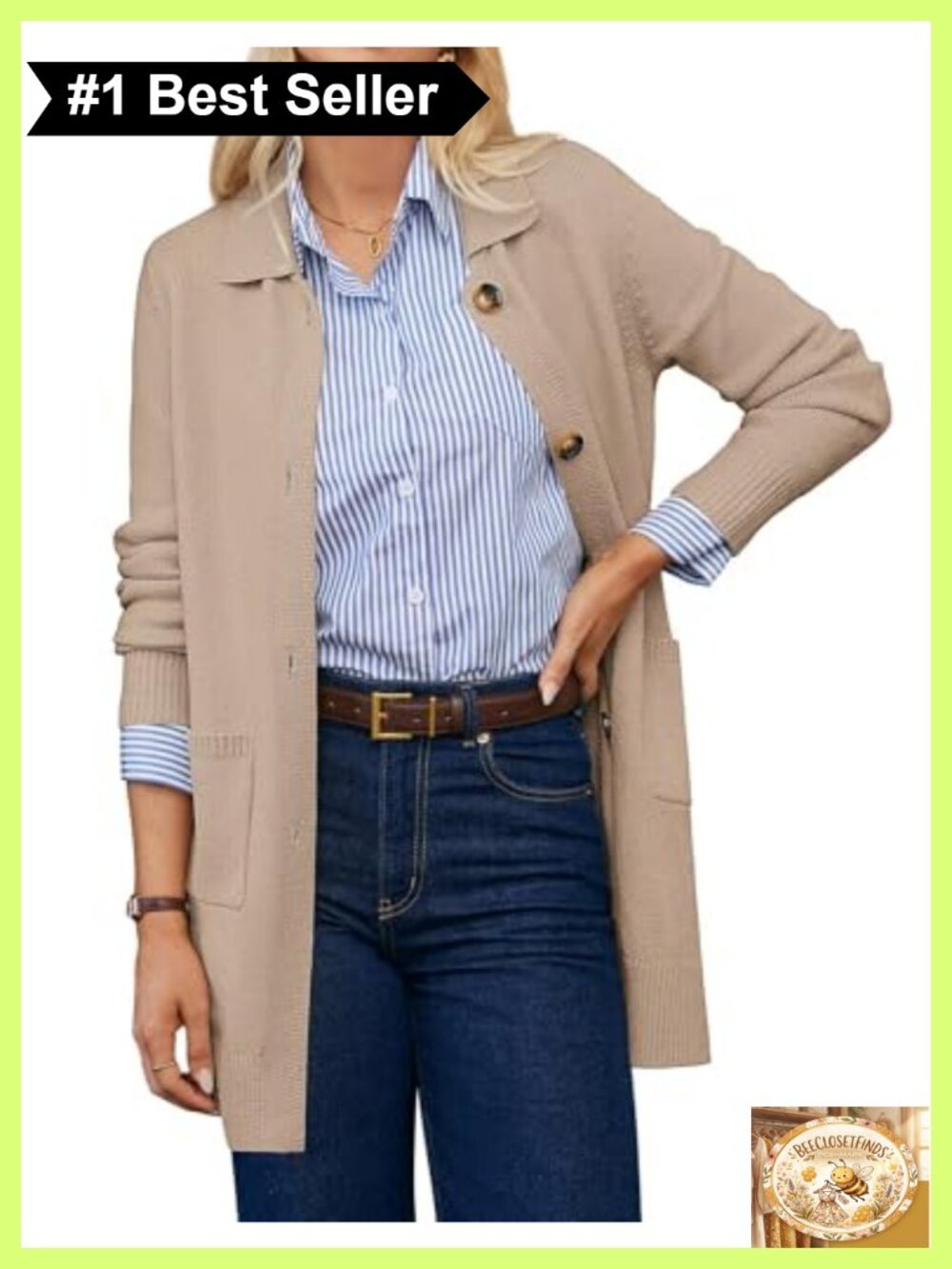 GRACE KARIN Long Cardigan Sweater with Pockets & Collar